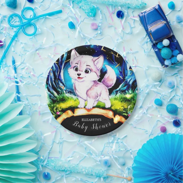 Whimsical Woodland Wolf Baby Shower Paper Plate (Party)