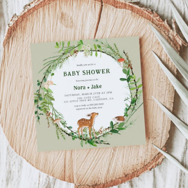 Whimsical Woodland Wreath Baby Shower Invitation (Creator Uploaded)