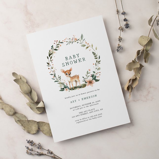 Whimsical Woodland Wreath Baby Shower Invitation (Creator Uploaded)