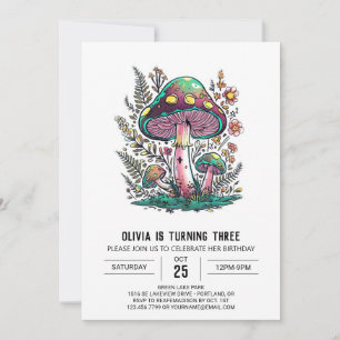 Whimsical Woods Digital Mushroom Birthday Invitation