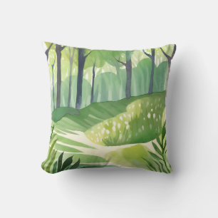 Whimsical Woods Forest Watercolor Landscape Cushion