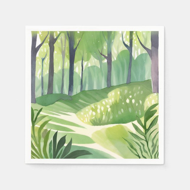 Whimsical Woods | Forest Watercolor Landscape Napkin (Front)