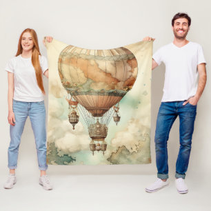 Whimsical World Globe Balloon Antique Teal Fleece Blanket