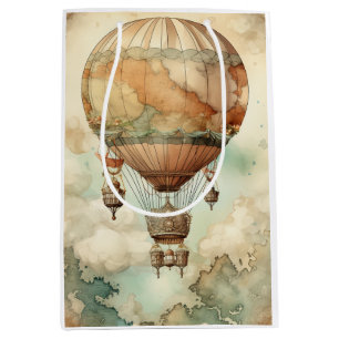 Whimsical World Globe Balloon Antique Teal Medium Gift Bag