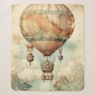 Whimsical World Globe Balloon Antique Teal Sherpa Blanket