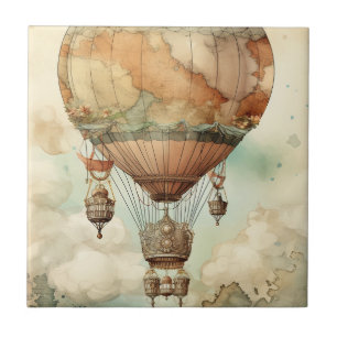 Whimsical World Globe Balloon Antique Teal Tile