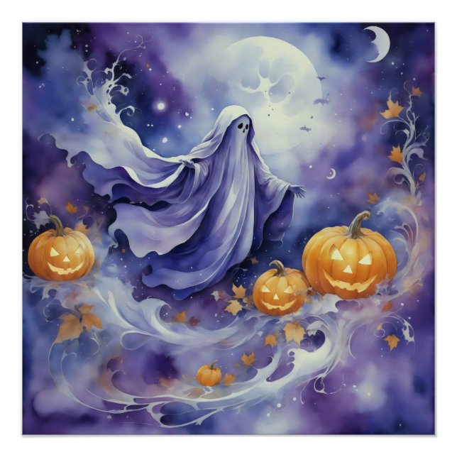 Whimsical Wraith: The Enchanted Pumpkin Path Poster (Front)