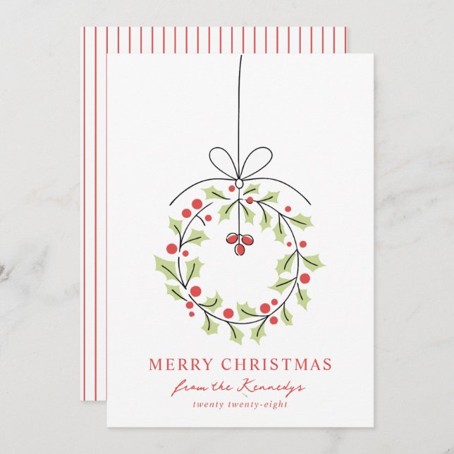 Whimsical Wreath Christmas Holiday Card (Front/Back)