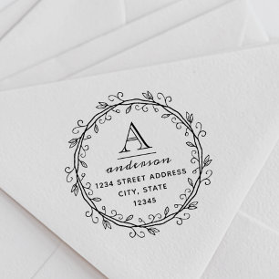 Whimsical Wreath Custom Monogram Return Address Self-inking Stamp