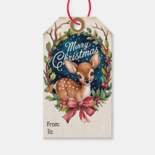 Whimsical Wreath Deer Christmas Gift Tags