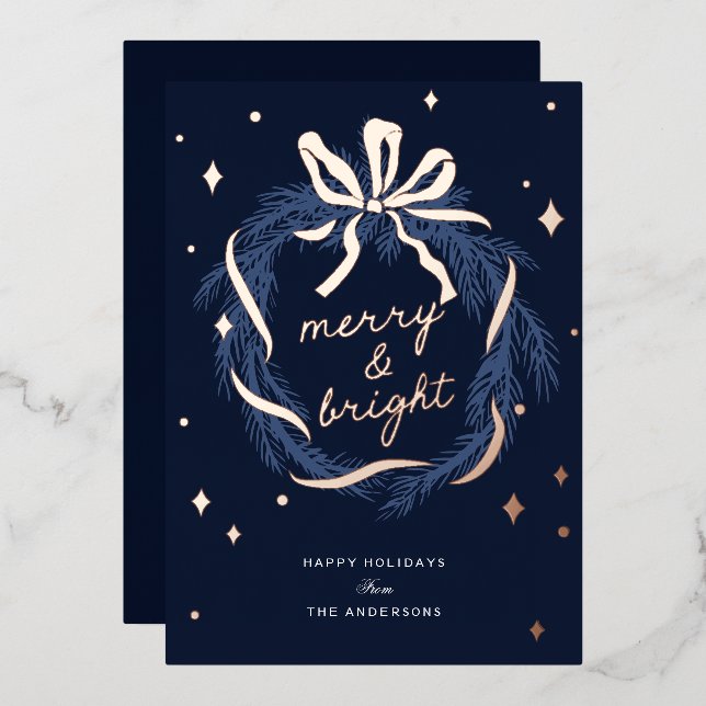 Whimsical Wreath Foil Christmas Holiday Card (Front/Back)