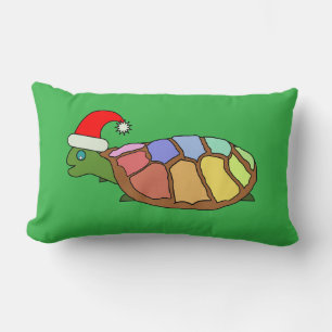 Whimsical Xmas Turtle Green Lumbar Pillow