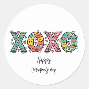 Whimsical "XOXO"Hearts Happy Valentine's Day  Classic Round Sticker