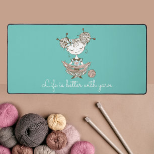 Whimsical Yarn Lover Girl Customisable Desk Mat