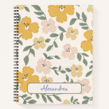 Whimsical Yellow and pink hibiscus pattern 