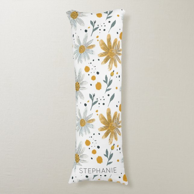 Whimsical Yellow and White Floral Pattern Body Cushion (Front Vertical)