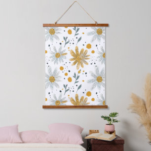 Whimsical Yellow and White Floral Pattern Hanging Tapestry