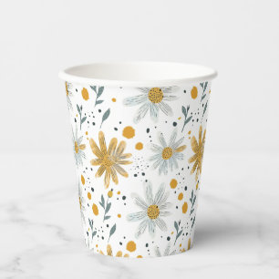 Whimsical Yellow and White Floral Pattern Paper Cups
