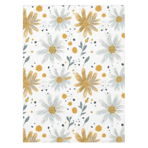Whimsical Yellow and White Floral Pattern Tablecloth