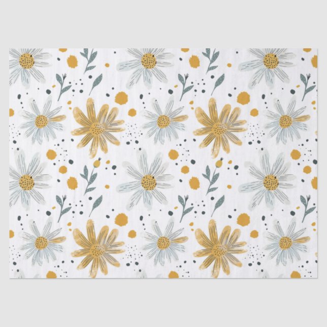 Whimsical Yellow and White Floral Pattern Tissue Paper (Front)