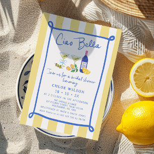 Whimsical Yellow Blue Ciao Bella Bridal Shower Invitation