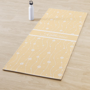 Whimsical Yellow Daisy Floral Script Name Yoga Mat