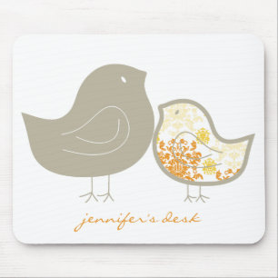 Whimsical Yellow Damask Mum And Cute Baby Chick Mouse Pad