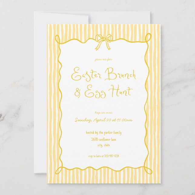 Whimsical Yellow Easter Brunch Egg Hunt Invitation (Front)