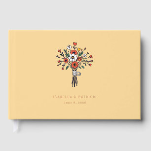 Whimsical Yellow Floral Bouquet Illustration Guest Book