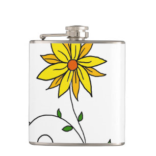 Whimsical Yellow Flower Doodle Art Hip Flask