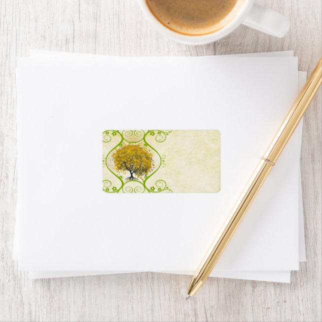 Whimsical Yellow Golden Rod Heart Leafed Tree Label (Insitu)