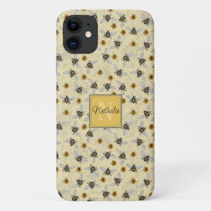  Whimsical Yellow Honeybee Drawing Pattern Custom Case-Mate iPhone Case
