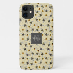  Whimsical Yellow Honeybee Drawing Pattern Custom Case-Mate iPhone Case