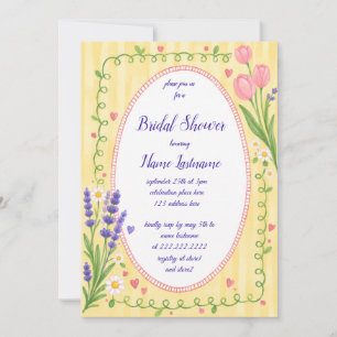 Whimsical Yellow Pink Floral Bridal Shower  Invitation