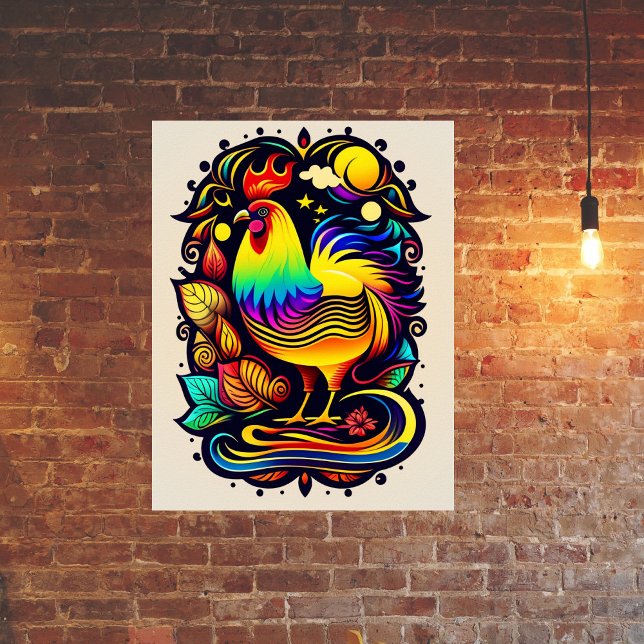Whimsical Yellow Rooster Cartoon Poster (Creator Uploaded)