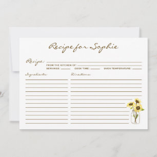 Whimsical Yellow Sunflowers Mason Jar Recipe Card