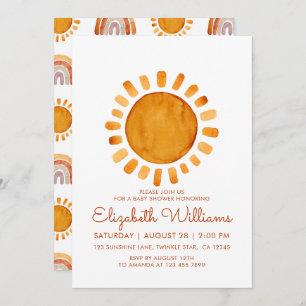 Whimsical Yellow Watercolor Sunshine Baby Shower Invitation
