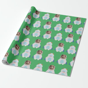 Whimsical Yeti Face Photo Kids Christmas  Wrapping Paper