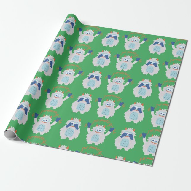 Whimsical Yeti No Peeking Christmas  Wrapping Paper (Unrolled)