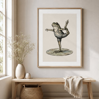 Whimsical Yoga Frog on Lily Pad Poster