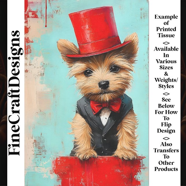 Whimsical Yorkie Dog, Red Bow Tie AT2 Decoupage Tissue Paper (Creator Uploaded)