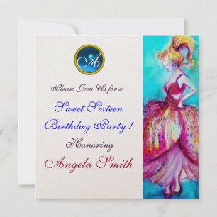 WHIMSICAL YOUNG GIRL SWEET 16 PARTY GEM MONOGRAM INVITATION