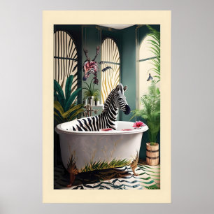 Whimsical Zebra Bathtub Art Watercolor Print