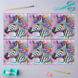 Whimsical Zebra Floral Daisy Decoupage Tissue Paper