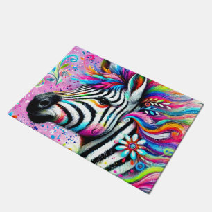 Whimsical Zebra Floral Pink Teal Green Daisy Doormat