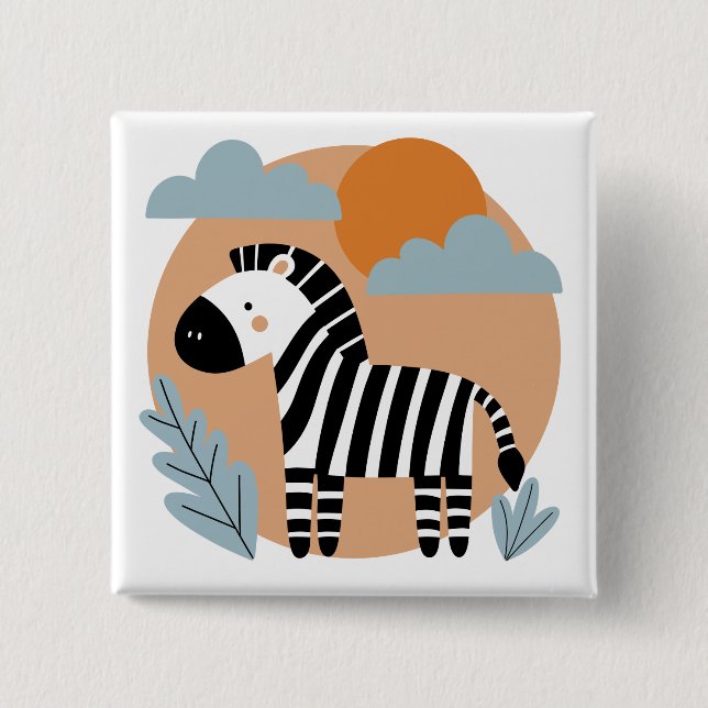 Whimsical Zebra Scandinavian Influenced 15 Cm Square Badge (Front)