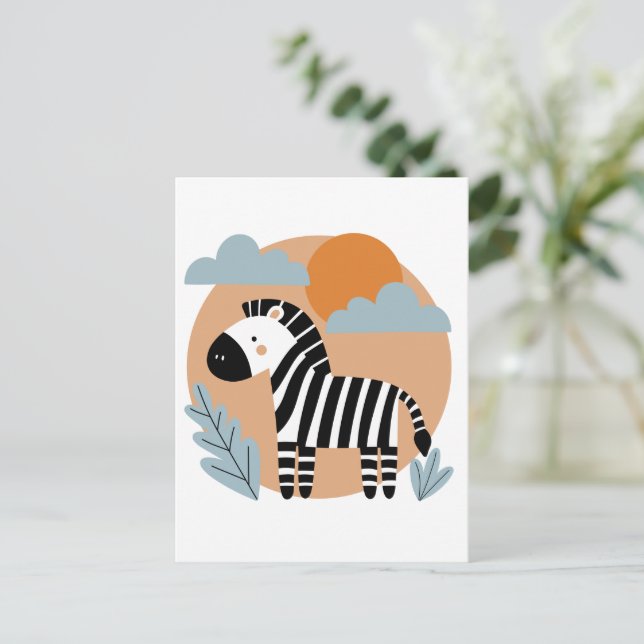 Whimsical Zebra Scandinavian Influenced Postcard (Standing Front)