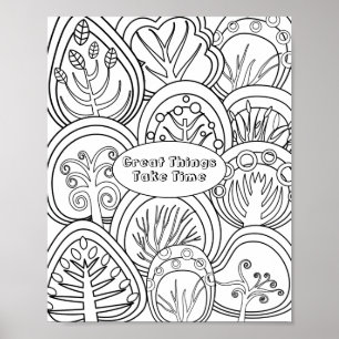 Whimsical Zen Doodle Trees Quote Relaxing Colourin Poster