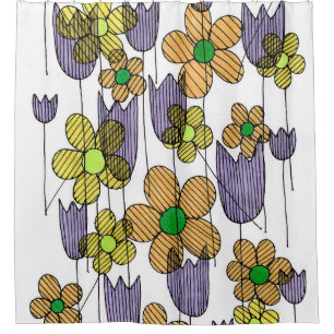 Whimsical Zen Doodle Wildflowers Shower Curtain