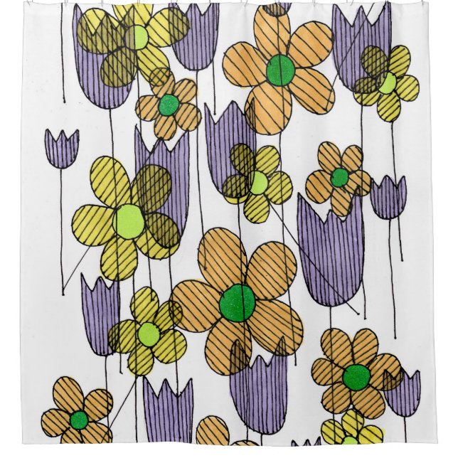 Whimsical Zen Doodle Wildflowers Shower Curtain (Front)